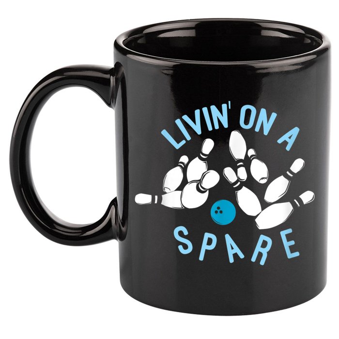Livin On A Spare Funny Bowler & Bowling 11oz C Handle Ceramic Mug