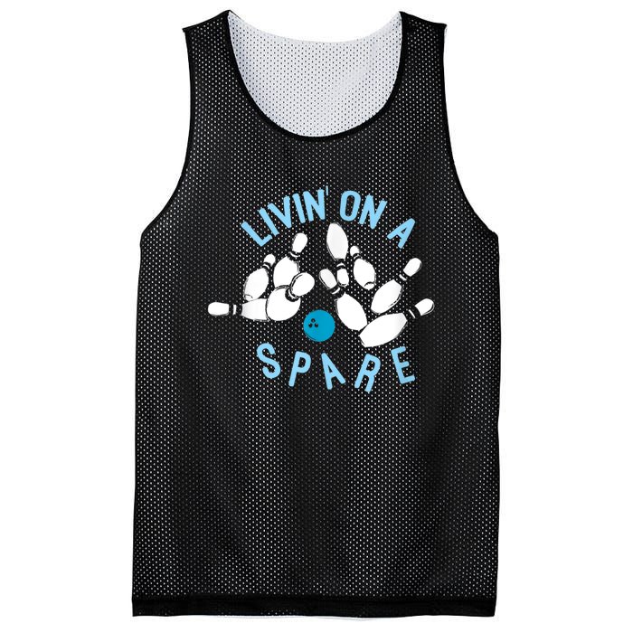 Livin On A Spare Funny Bowler & Bowling Mesh Reversible Basketball Jersey Tank