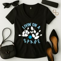 Livin On A Spare Funny Bowler & Bowling Women's V-Neck T-Shirt