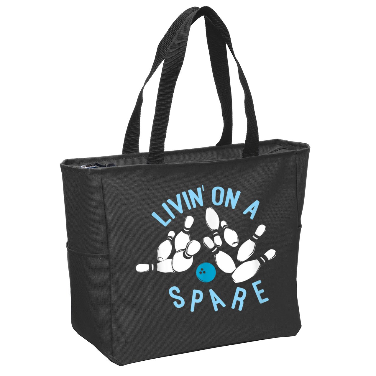 Livin On A Spare Funny Bowler & Bowling Zip Tote Bag