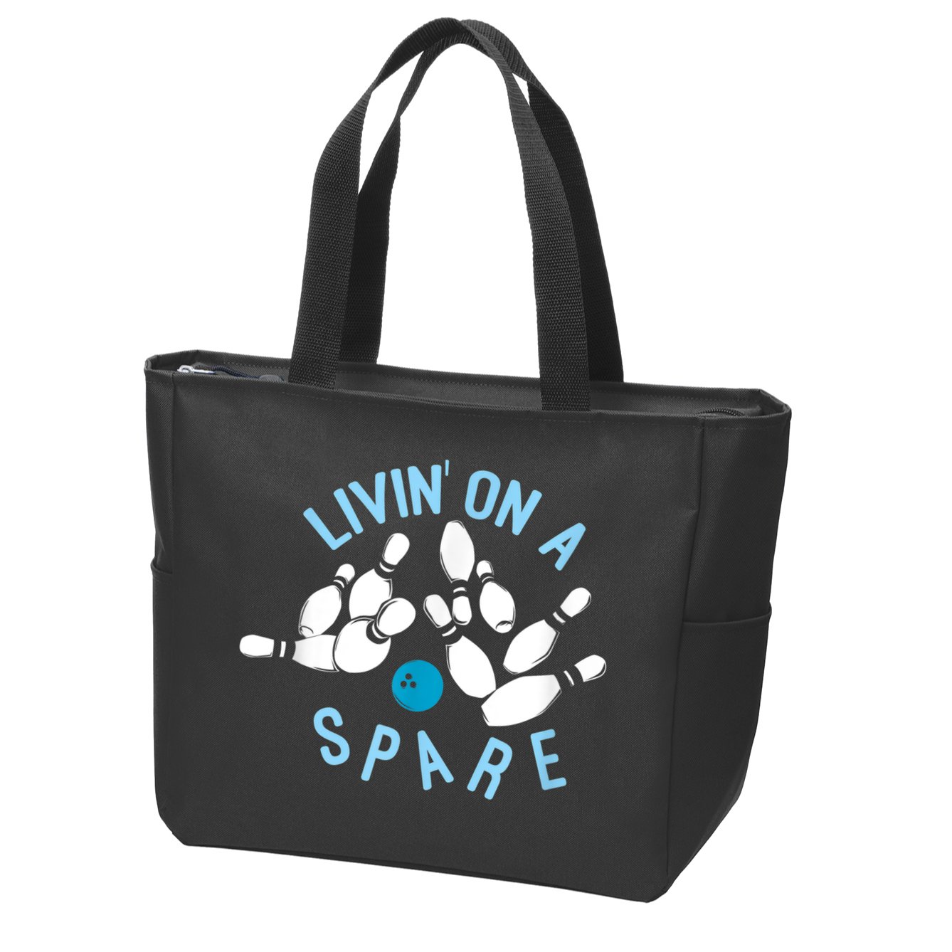 Livin On A Spare Funny Bowler & Bowling Zip Tote Bag