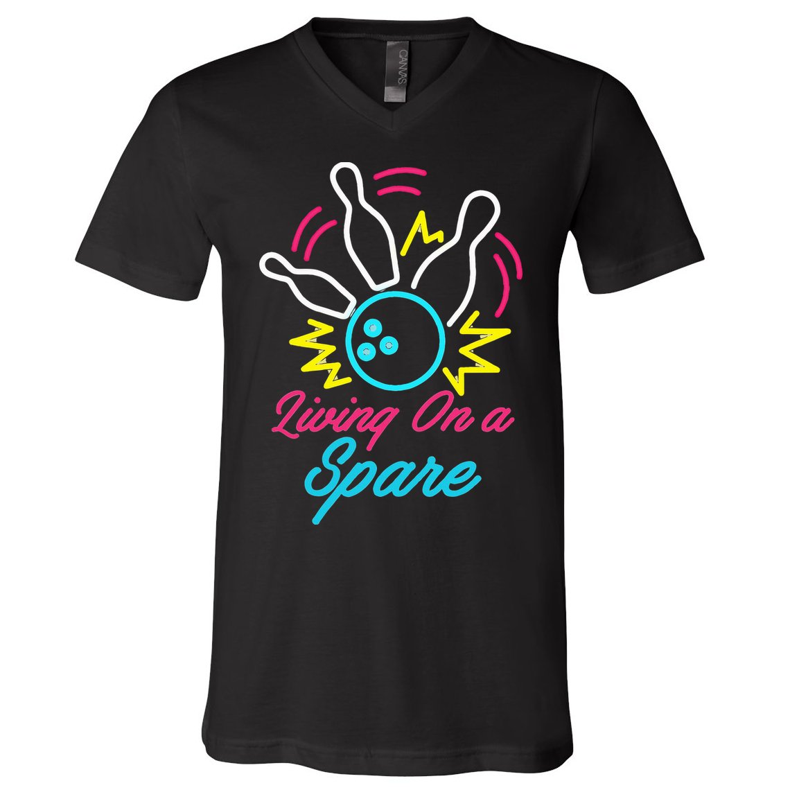 Living On A Spare Funny Bowling Pins Sports Hobby V-Neck T-Shirt