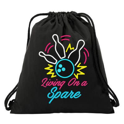 Living On A Spare Funny Bowling Pins Sports Hobby Drawstring Bag
