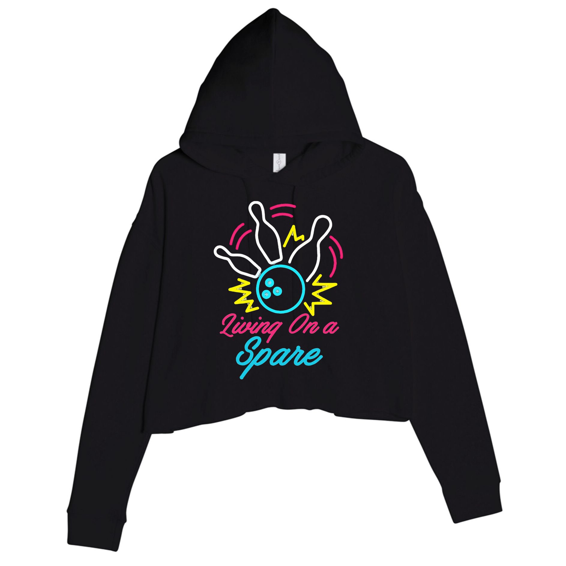 Living On A Spare Funny Bowling Pins Sports Hobby Crop Fleece Hoodie