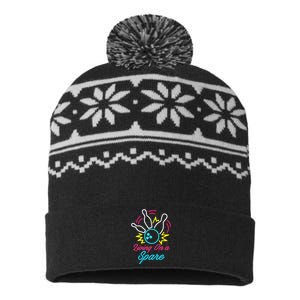 Living On A Spare Funny Bowling Pins Sports Hobby USA-Made Snowflake Beanie