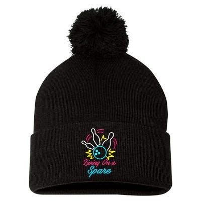 Living On A Spare Funny Bowling Pins Sports Hobby Pom Pom 12in Knit Beanie