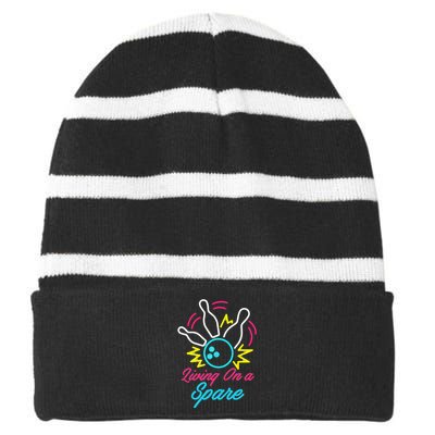 Living On A Spare Funny Bowling Pins Sports Hobby Striped Beanie with Solid Band