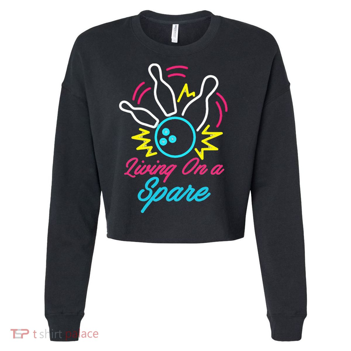 Living On A Spare Funny Bowling Pins Sports Hobby Cropped Pullover Crew