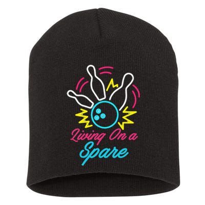 Living On A Spare Funny Bowling Pins Sports Hobby Short Acrylic Beanie