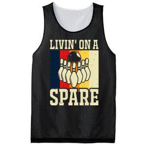 Living On A Spare Funny Bowling Team Bowler Bowling Lover Mesh Reversible Basketball Jersey Tank