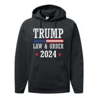 Law & Order Cops For Trump 2024 Police Thin Blue Line Performance Fleece Hoodie