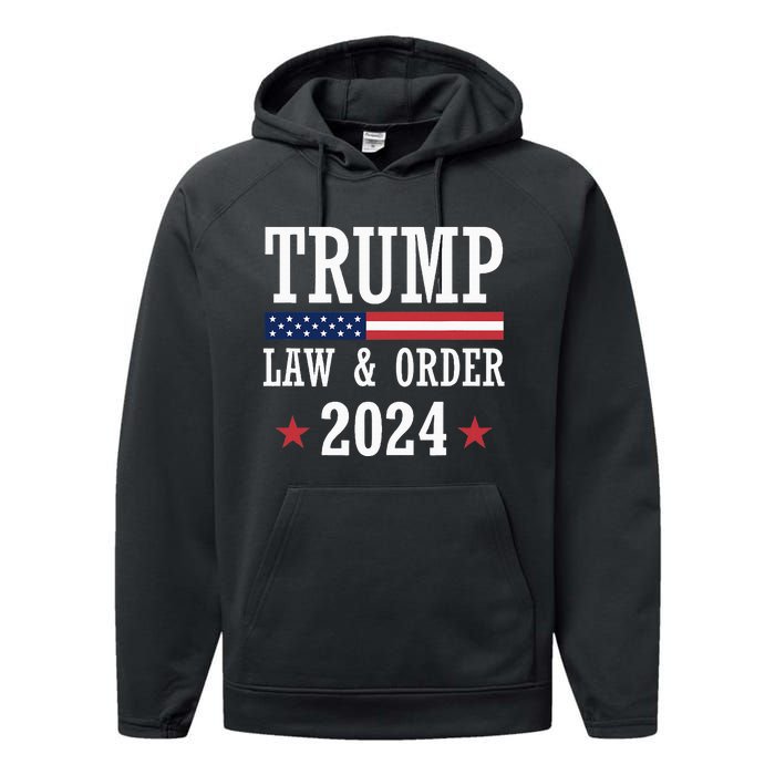 Law & Order Cops For Trump 2024 Police Thin Blue Line Performance Fleece Hoodie