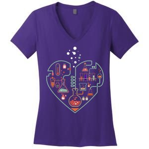 Love Of Chemistry Heart Women's V-Neck T-Shirt