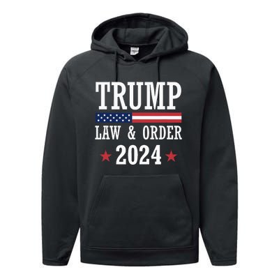 Law & Order Cops For Trump 2024 Police Thin Blue Line Performance Fleece Hoodie