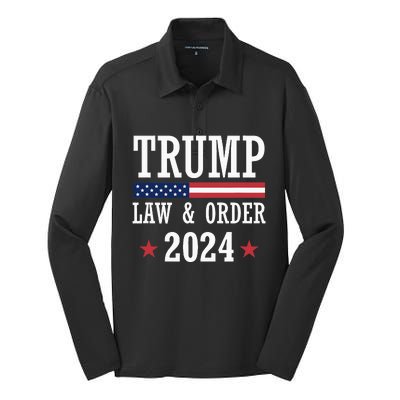 Law & Order Cops For Trump 2024 Police Thin Blue Line Silk Touch Performance Long Sleeve Polo