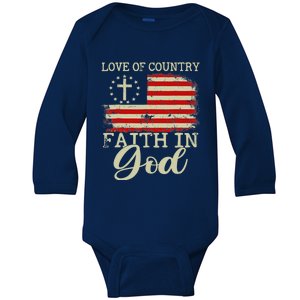 Love Of Country Faith In God Patriotic 4th Of July Christian Baby Long Sleeve Bodysuit