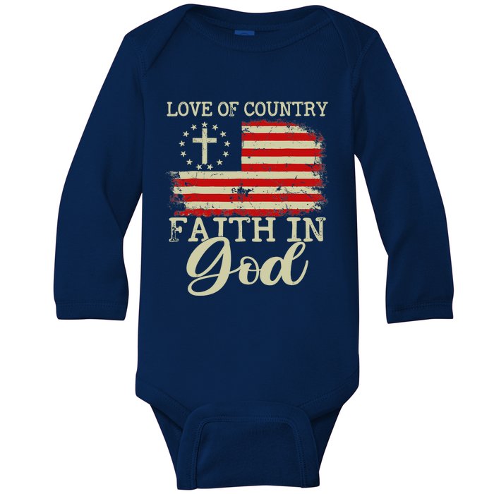 Love Of Country Faith In God Patriotic 4th Of July Christian Baby Long Sleeve Bodysuit