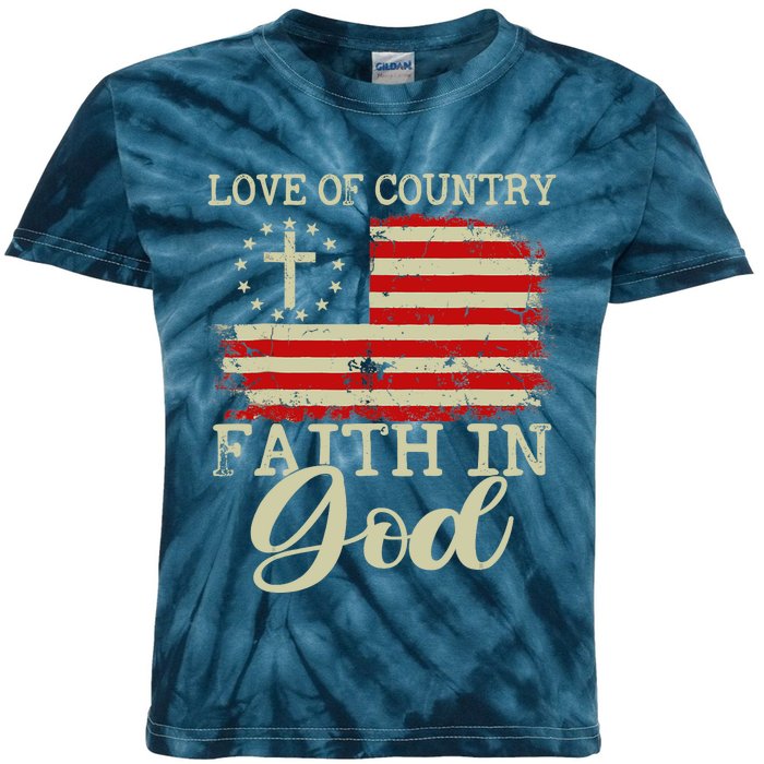 Love Of Country Faith In God Patriotic 4th Of July Christian Kids Tie-Dye T-Shirt