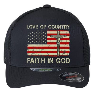 Love Of Country Faith In God Christian Patriotic Flexfit Unipanel Trucker Cap