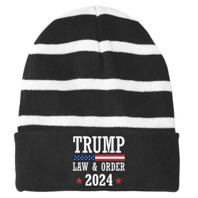 Law & Order Cops For Trump 2024 Police Thin Blue Line Striped Beanie with Solid Band