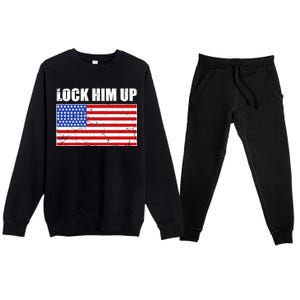 Lock Him Up Resist USA Flag Anti Trump Premium Crewneck Sweatsuit Set