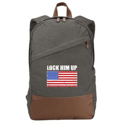 Lock Him Up Resist USA Flag Anti Trump Cotton Canvas Backpack