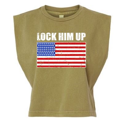 Lock Him Up Resist USA Flag Anti Trump Garment-Dyed Women's Muscle Tee