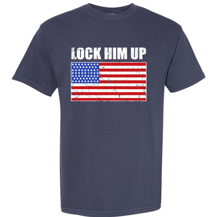 Lock Him Up Resist USA Flag Anti Trump Garment-Dyed Heavyweight T-Shirt