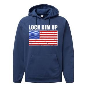 Lock Him Up Resist USA Flag Anti Trump Performance Fleece Hoodie