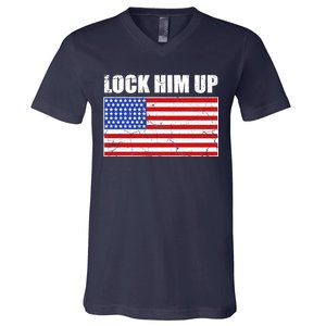 Lock Him Up Resist USA Flag Anti Trump V-Neck T-Shirt