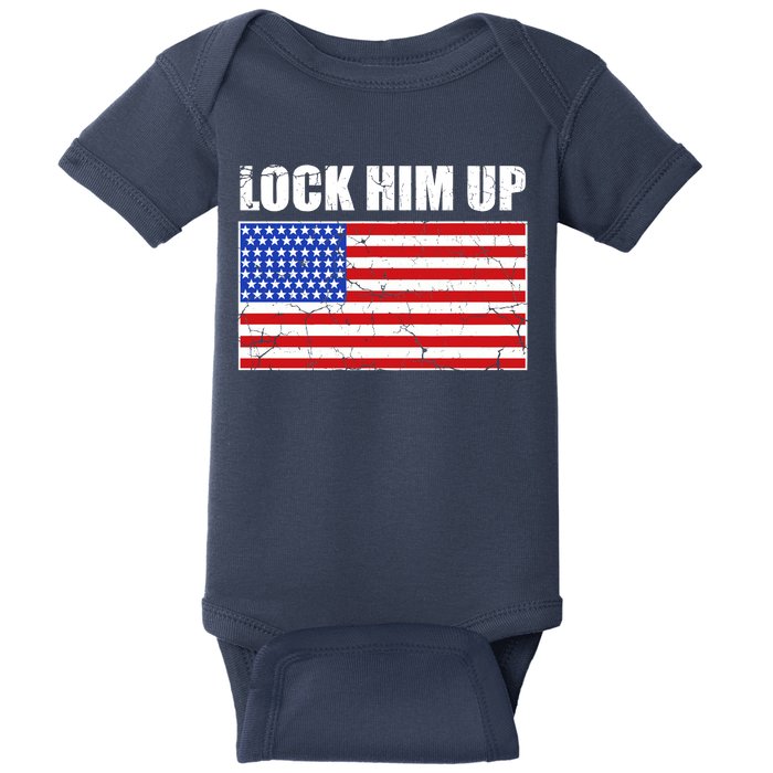 Lock Him Up Resist USA Flag Anti Trump Baby Bodysuit