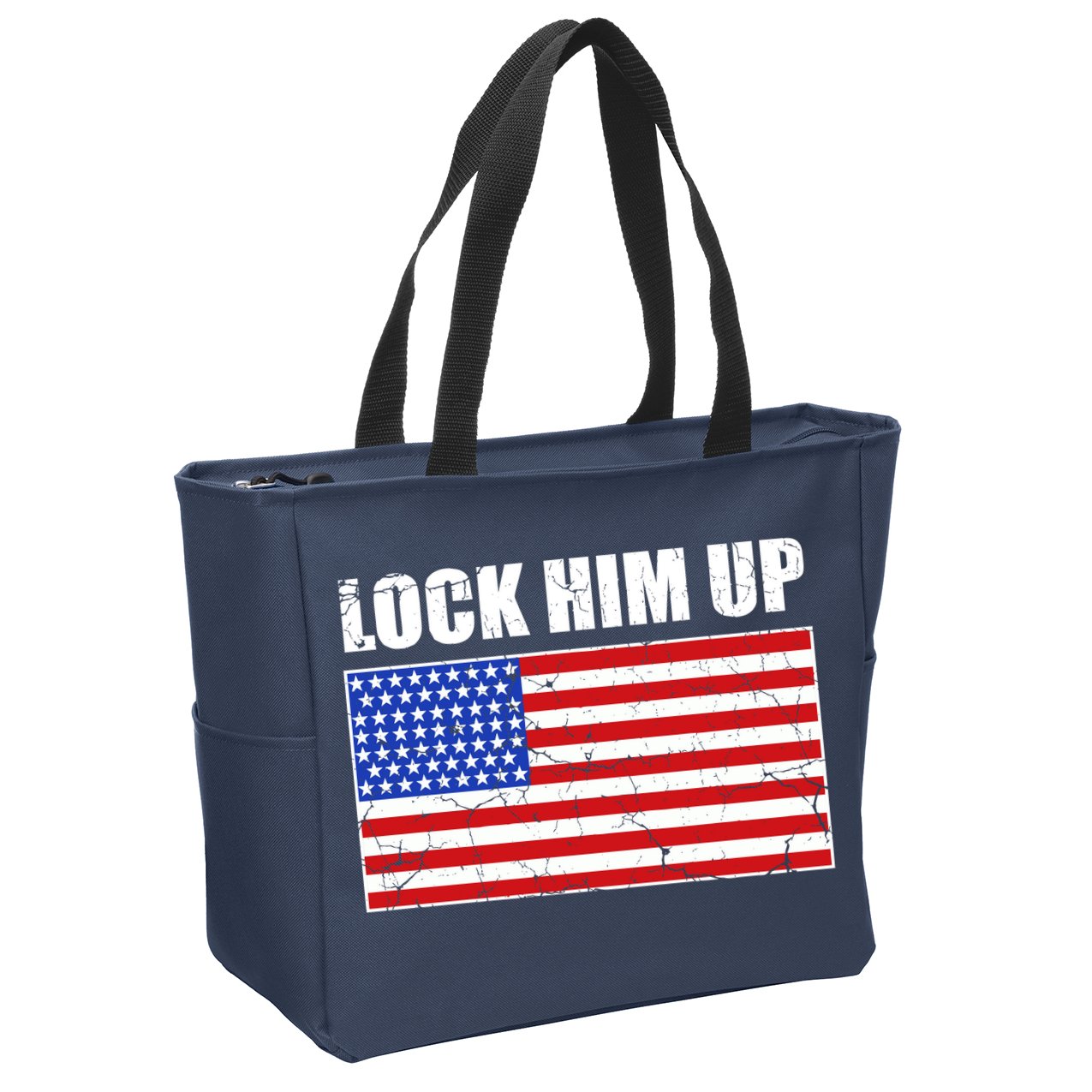 Lock Him Up Resist USA Flag Anti Trump Zip Tote Bag