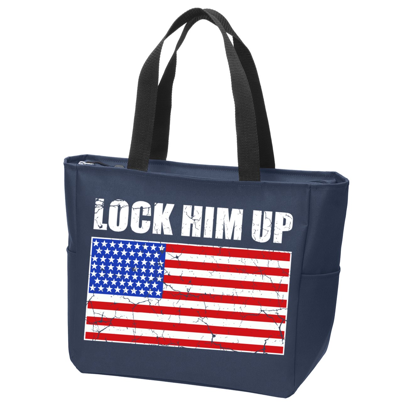 Lock Him Up Resist USA Flag Anti Trump Zip Tote Bag