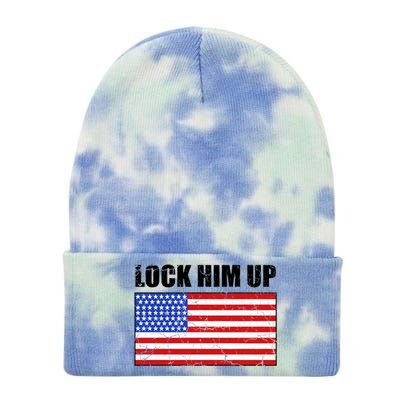 Lock Him Up Resist USA Flag Anti Trump Tie Dye 12in Knit Beanie