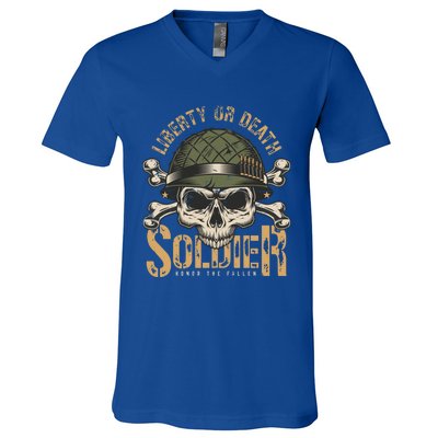 Liberty Or Death Soldier Honor The Fallen Veterans Pride Gift V-Neck T-Shirt