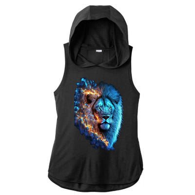 Lion On Fire Cool Graphic Ladies PosiCharge Tri-Blend Wicking Draft Hoodie Tank