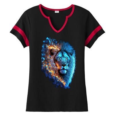 Lion On Fire Cool Graphic Ladies Halftime Notch Neck Tee