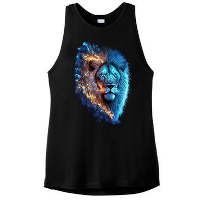 Lion On Fire Cool Graphic Ladies PosiCharge Tri-Blend Wicking Tank