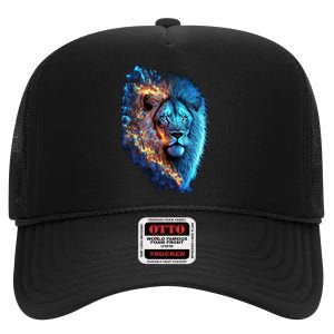 Lion On Fire Cool Graphic High Crown Mesh Back Trucker Hat