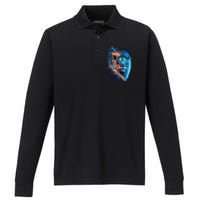 Lion On Fire Cool Graphic Performance Long Sleeve Polo