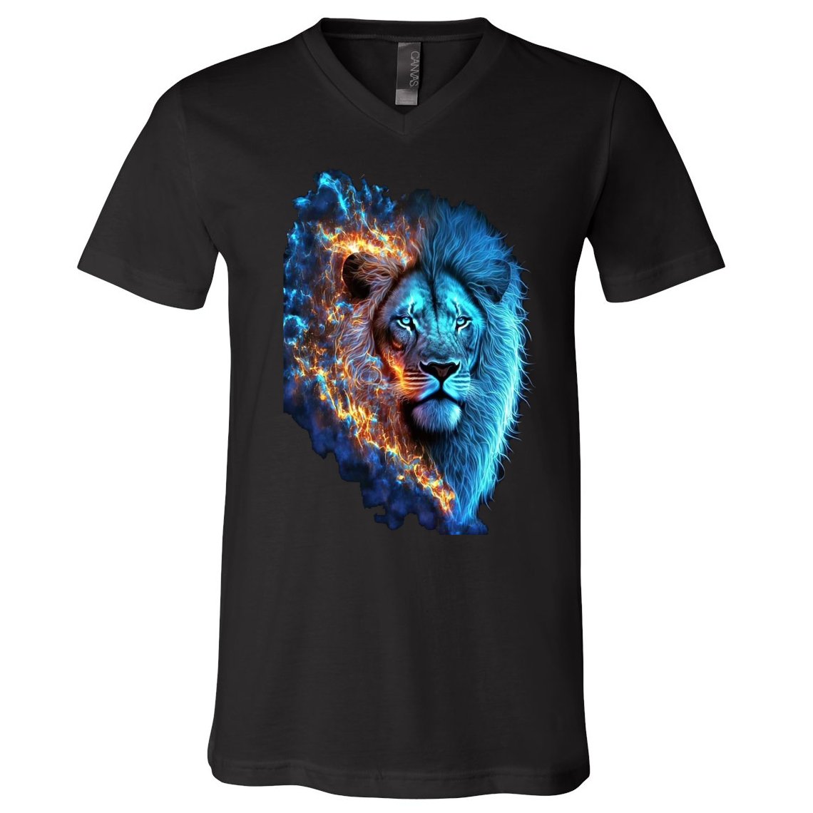 Lion On Fire Cool Graphic V-Neck T-Shirt