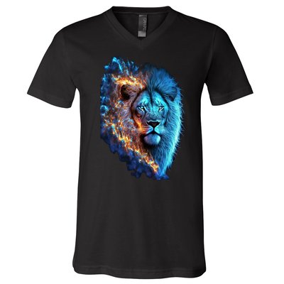 Lion On Fire Cool Graphic V-Neck T-Shirt