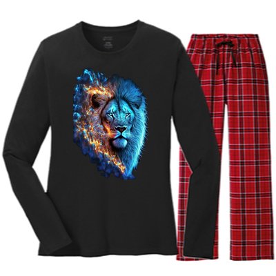 Lion On Fire Cool Graphic Women's Long Sleeve Flannel Pajama Set 