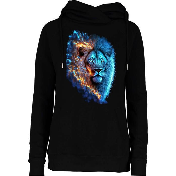 Lion On Fire Cool Graphic Womens Funnel Neck Pullover Hood