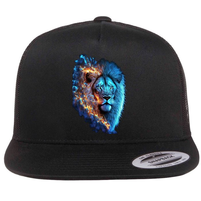 Lion On Fire Cool Graphic Flat Bill Trucker Hat