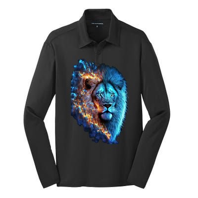 Lion On Fire Cool Graphic Silk Touch Performance Long Sleeve Polo