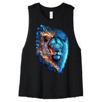 Lion On Fire Cool Graphic Women's Racerback Cropped Tank