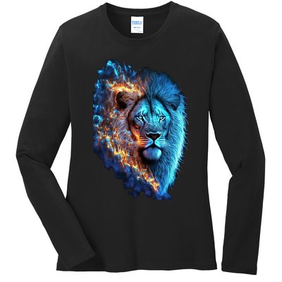 Lion On Fire Cool Graphic Ladies Long Sleeve Shirt