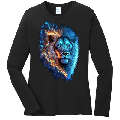 Lion On Fire Cool Graphic Ladies Long Sleeve Shirt