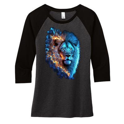 Lion On Fire Cool Graphic Women's Tri-Blend 3/4-Sleeve Raglan Shirt